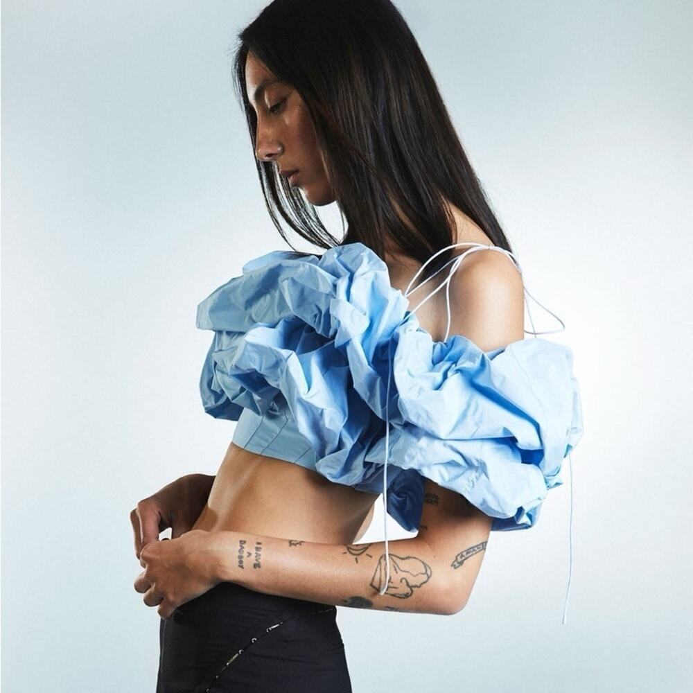 Anna October Light Blue Ruffled Crop Top - Picture 3 of 15